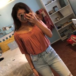 Soft and sexy pink off the shoulder top